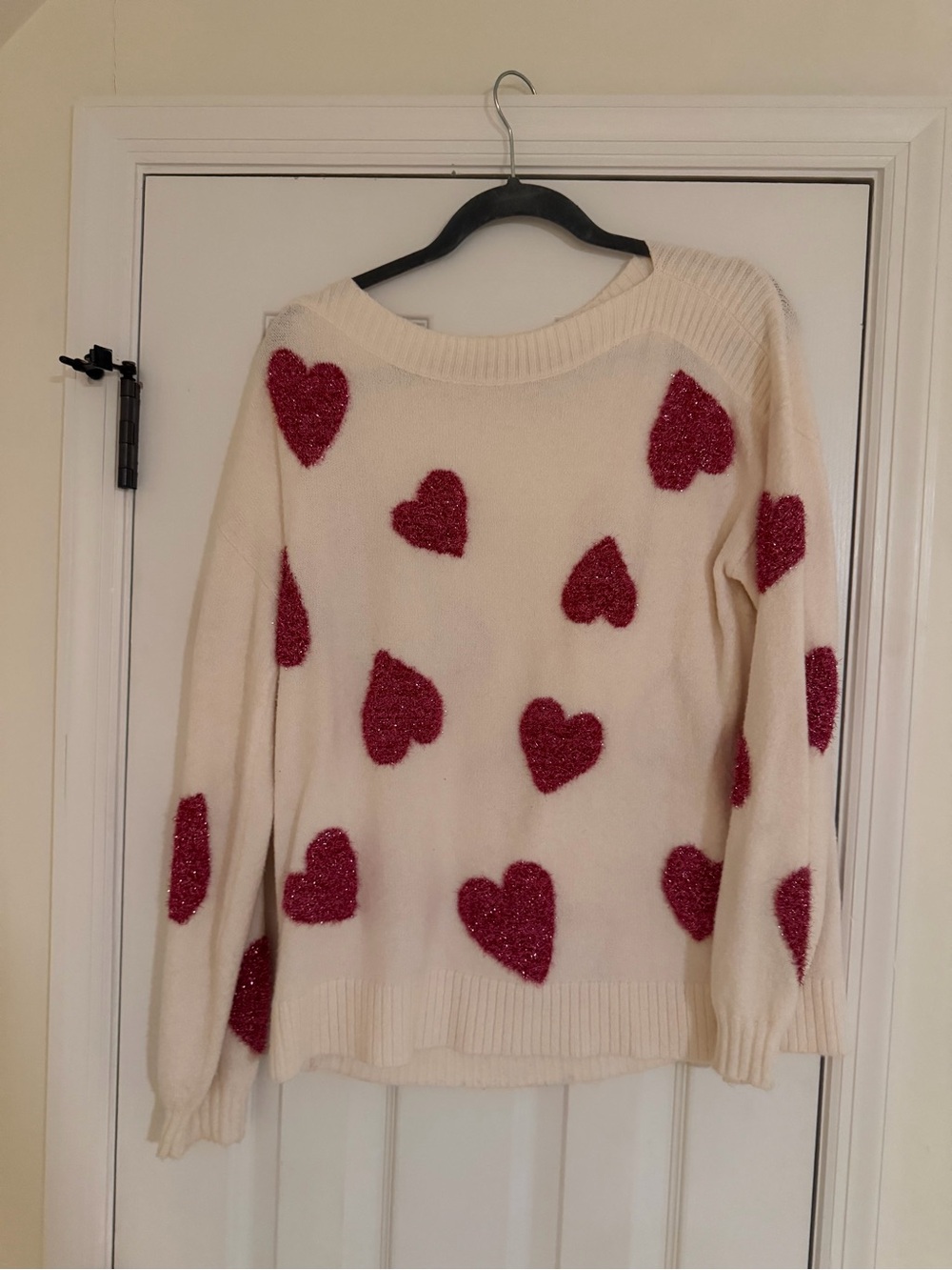 LOFT Cream Sweater with Pink Heart Appliqués